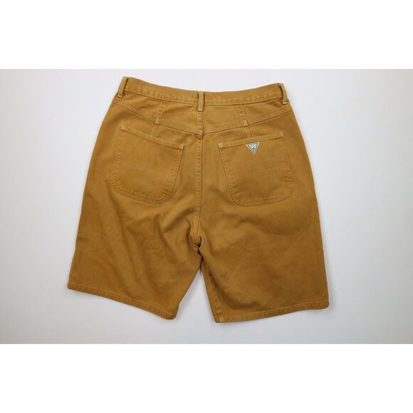 Vintage 90s Guess Mens 34 Distressed Denim Jean Shorts Jorts Wheat Brown USA - Picture 10 of 14